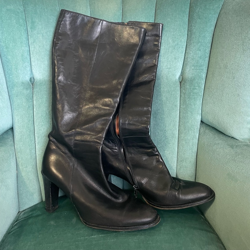 Classic 90s Black Leather Knee High Boots